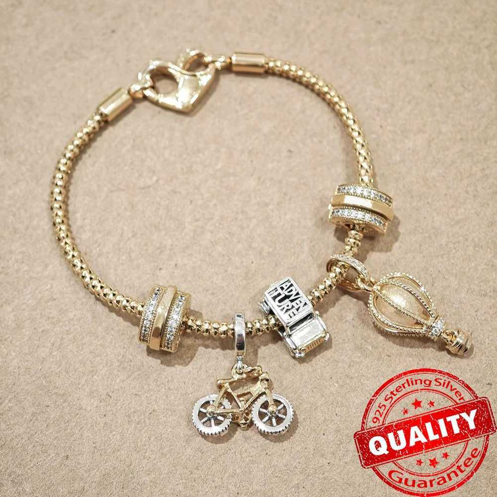 Sparkling Gold Monstera Charm Fits Original Bracelet 925 Sterling Silver Shark Tooth Mini Charm for Girls Party Jewelry XJ250607