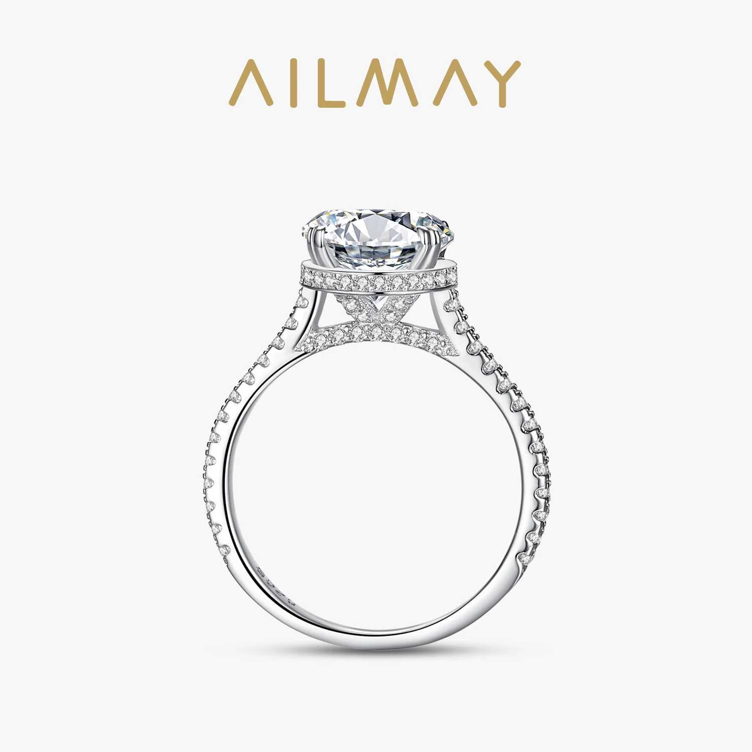 Ailmay Real 925 Sterling Silver Wedding Ring Luxury Sparkling Clear CZ Finger Rings For Women Wedding Statement Fine Jewelry XJ250606