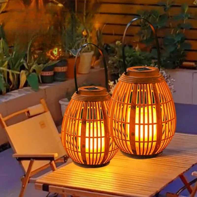 Outdoor Bamboo Solar Lights Portable Tree Hanging Lamp Solar Powered Landscaping Balcony Atmosphere Garden Solar Lamps W250607