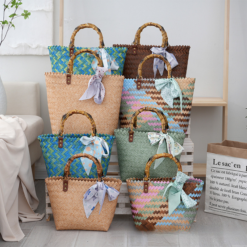 Top quality brand high-quality new style free designer bag retro bamboo handle woven bag fashionable and casual simple shopping handbag brand new free