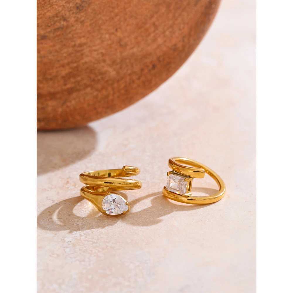 Yhpup 678# AAA Shiny Cubic Zirconia Snake Geometric Golden Ring Rust Proof Stainless Steel Premium Jewelry 18K PVD Plated W250606