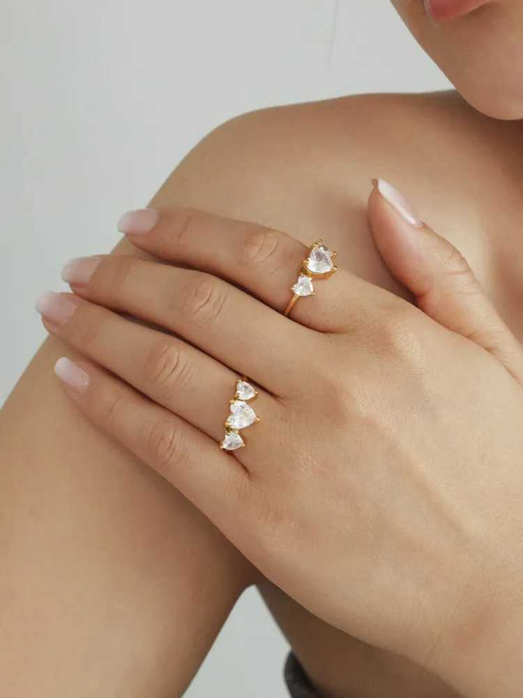 Bright Love Heart Zircon Rings For Women Gold Plated Stainless Steel Adjustable Female Ring Luxury Woman Jewelry XJ250606