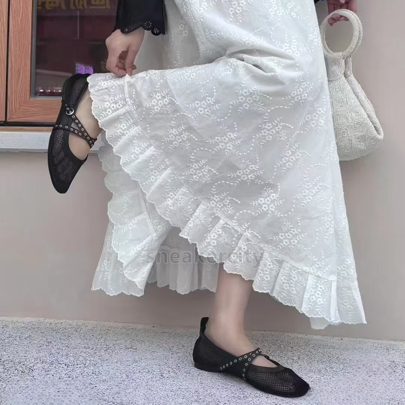 Mesh Leather Designer Loafers Flat Heels Women Shoes Hollow Ballet Flats Casual Comfort Soft Soled Dance Shoe Light Low Summer Elegant Mary Jane Sanda