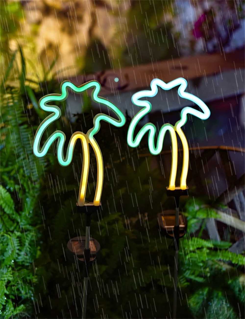 Solar Neon Garden Light Outdoor Cactus Lights Flamingo Stake Lamp LED Waterproof Path Lighting for Christmas Yard Lawn Decor XJ250606