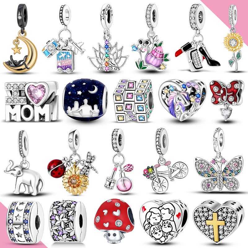 Silver 925 Charm Bead Flower Heart Aircraft Fit Original Bracelet Pendant DIY For Women Jewelry XJ250607