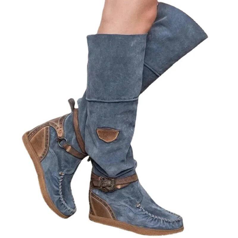 Ddmyoutdoor Vintage Casual Knee Boots Women High Heeled Shoes Thermal Overshoes Boot Zapatos Mujer Sapato Outdoor Shoes