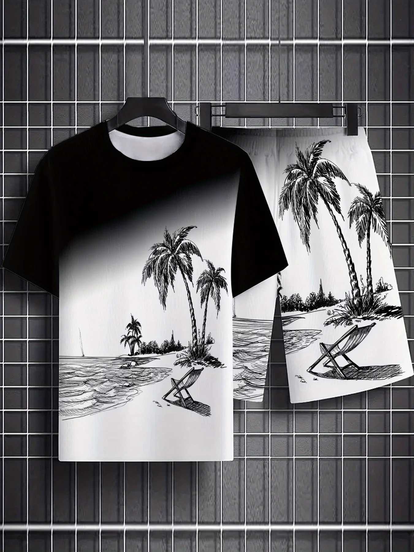 The 2025 summer new mens suit made of 3D printed polyester fiber is casual fashionable breathable and lightweight. W250609