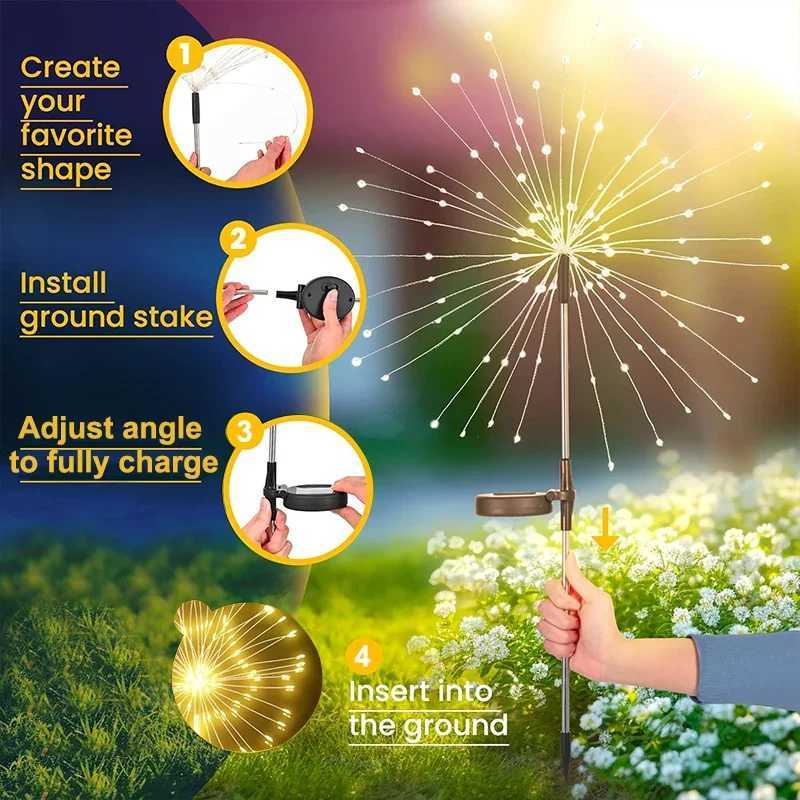 NEW 420LED Outdoor Solar Dandelion Pathway Light Waterproof Garden Decor Firework Lawn Solar Light for Yard Street Patio Balcony XJ250606