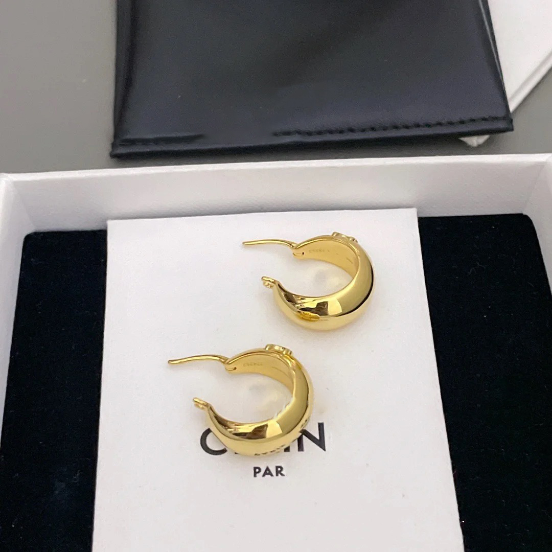 Designer Earrings S925 Gold Metal Smooth Round Earrings Female Needle Stud Copper Designer jewelry Luxury earrings