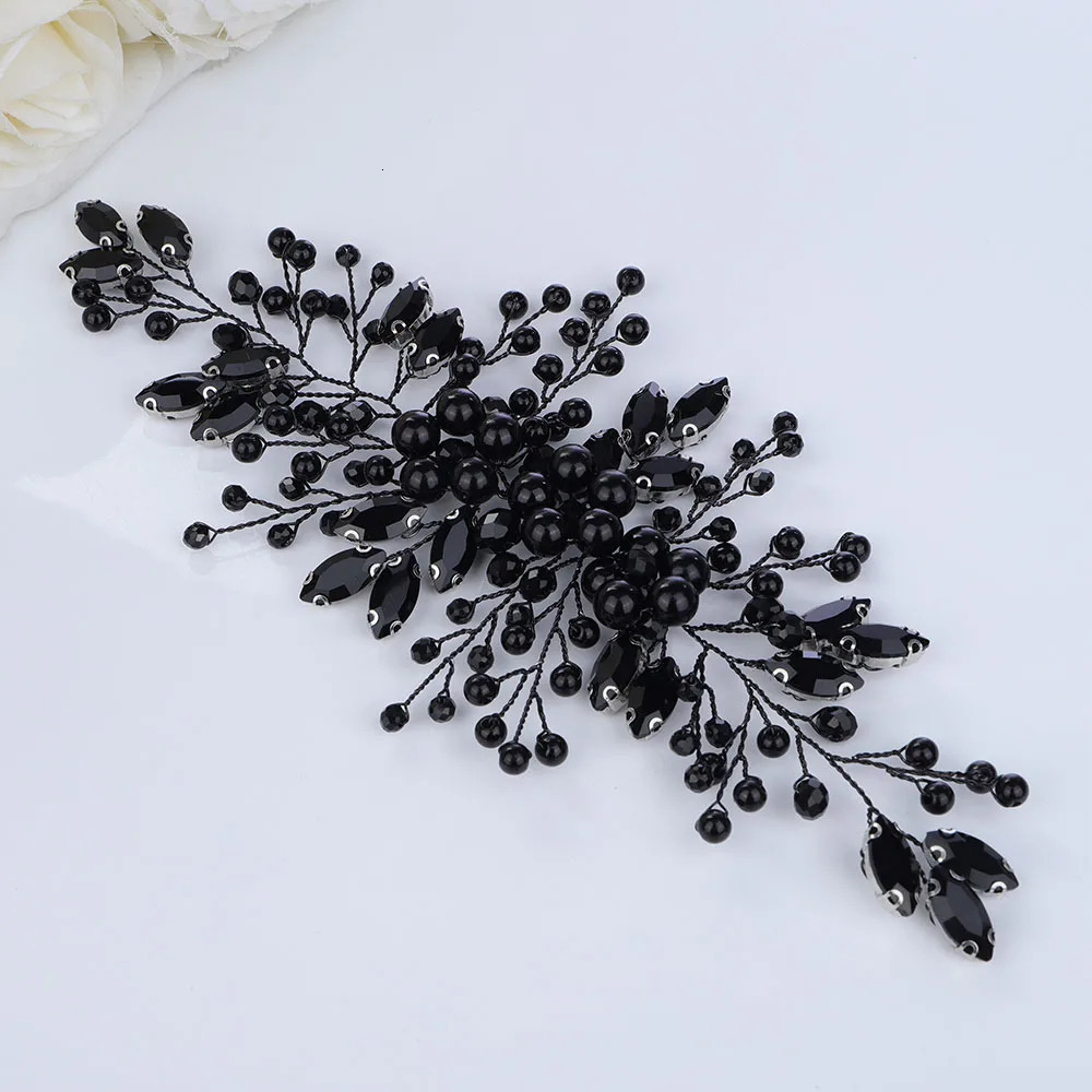 Pearl Rhinestone Wedding Hair Accessories Black Party Bridal Headband for Women Trendy Bride Headpiece Handmade Ornament Tiaras 250529