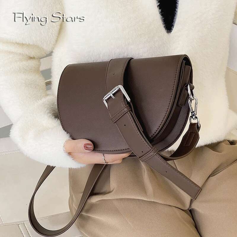 Women Shoulder Fashionable Semi-Circular Saddle PU Leather Retro Diagonal Cross Armpit Bag Popular Handbag Mobile Wallet