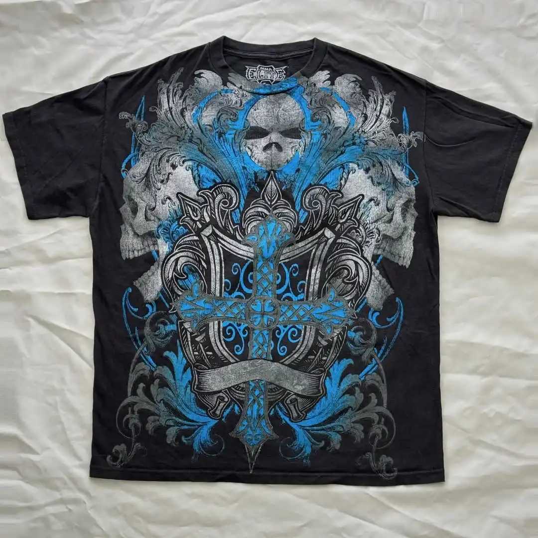 New 2025 Gothic Popular Vintage Sketch Free Fighting Force Pattern Printed T-shirt Mens Y2K Street Hip Hop Short Sleeve W250607