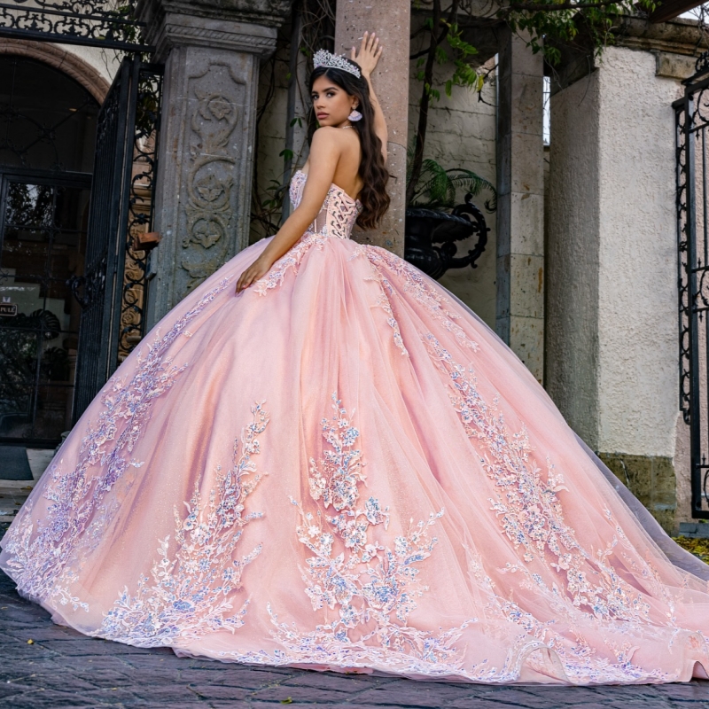 Pink Shiny Off The Shoulder Ball Gown Quinceanera Dresses Appliques Lace Beading Crystal Tull Sweet 16 Dress vestidos 15 Anos