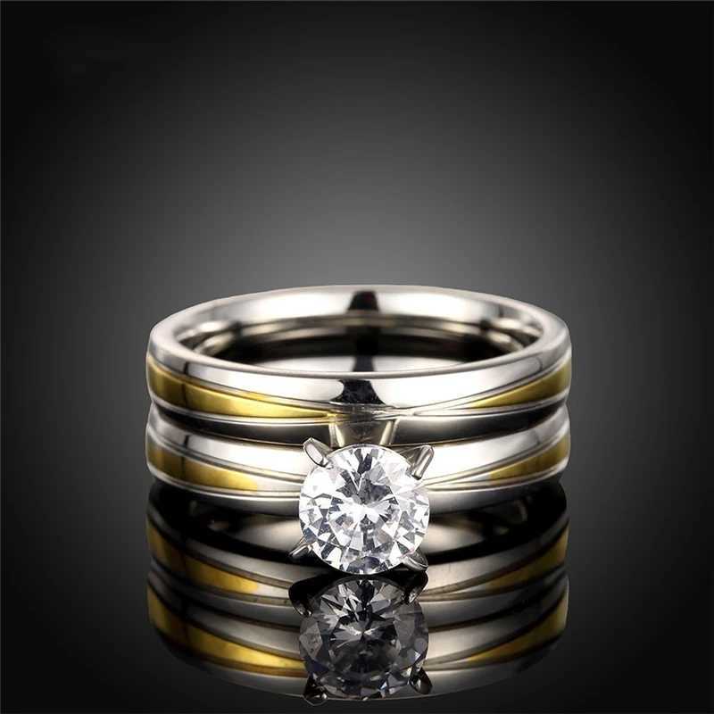 Fashion Couple Rings Women White Crystal Rhinestones Rings Set Men Stainless Steel Rings Wedding Band Jewelry Gifts For Lover W250606