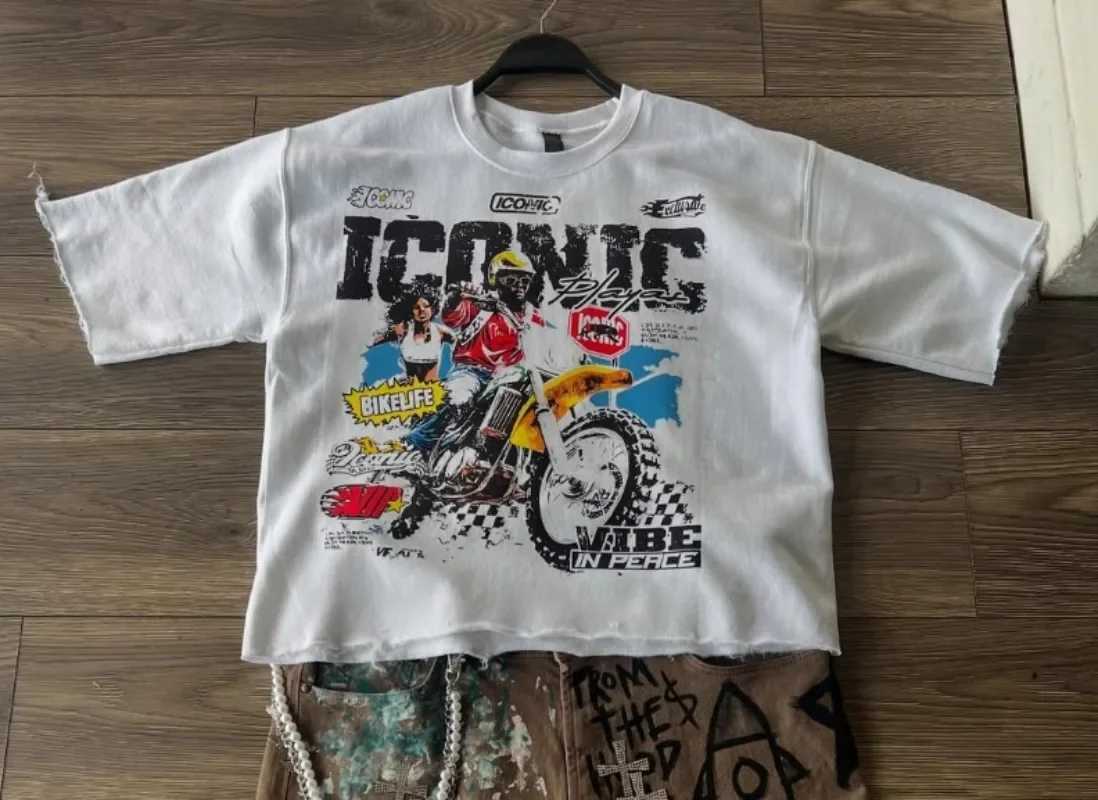 Retro Casual Loose Letter Anime Printed Short-sleeved Top Men Y2k Goth Punk Trendy Brand Harajuku Street Cotton T-shirt Women W250607