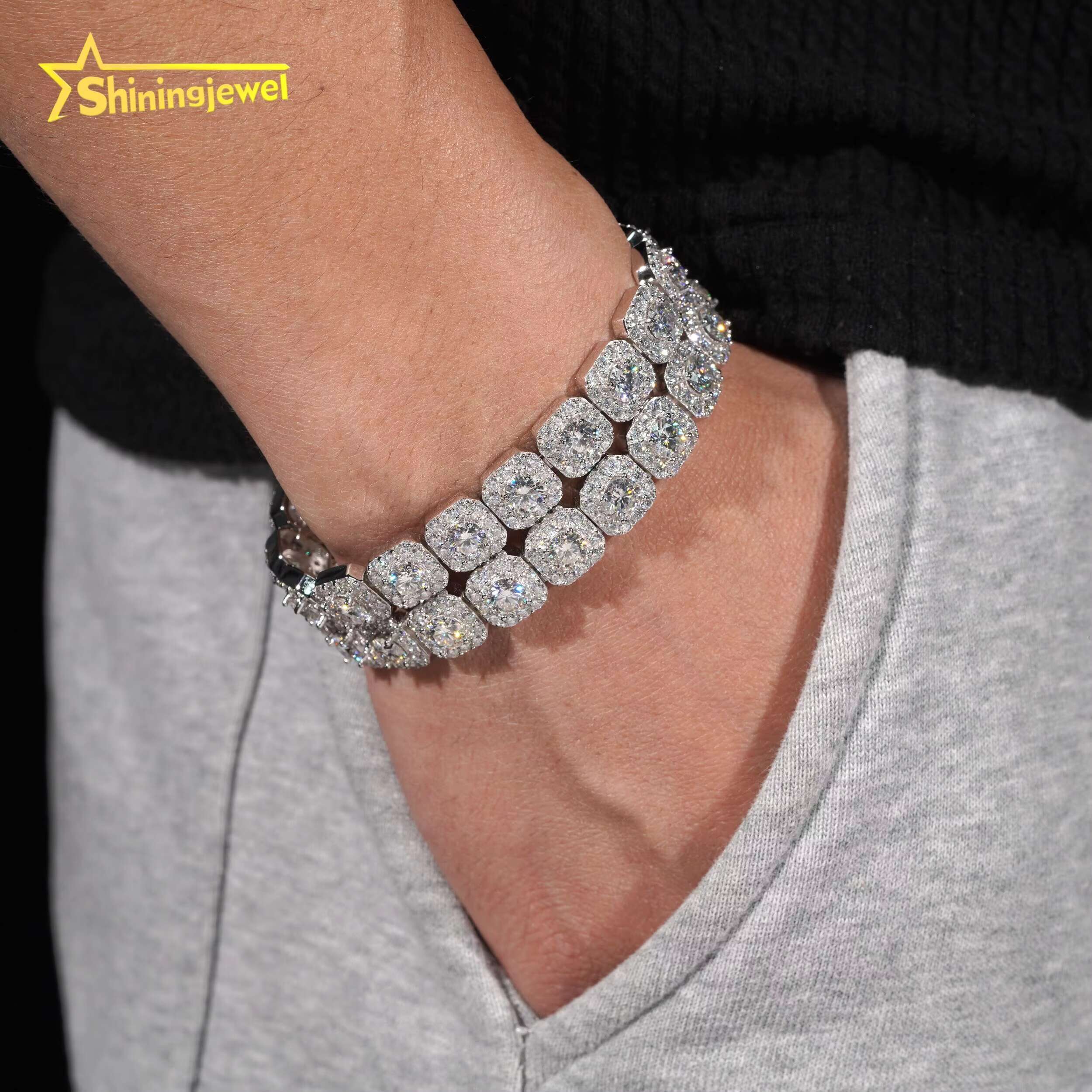 10mm Iced Out Halo Sugar Bracelet 925 Silver Cuban Bracelet Hot Sale Moissanite Diamond Miami Bracelet Hip Hop Jewelry