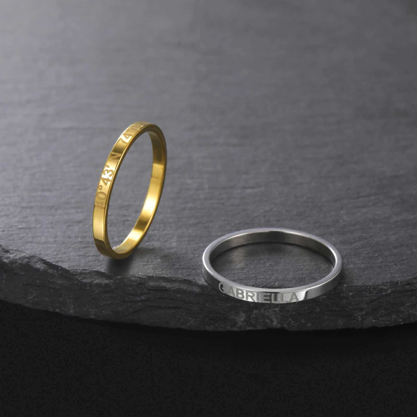 Lemegeton 2mm Customized Name Ring Engraved Names Text Carved Stainless Steel Stackable Rings Personalized Couples GiftsXJ250606