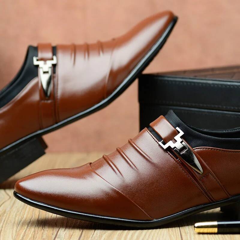 Ddmyoutdoor Classic Dress Slip On Black Leather Plus Size Point Toe Business Casual Men Formal Shoes For Wedding Outdoor Shoes