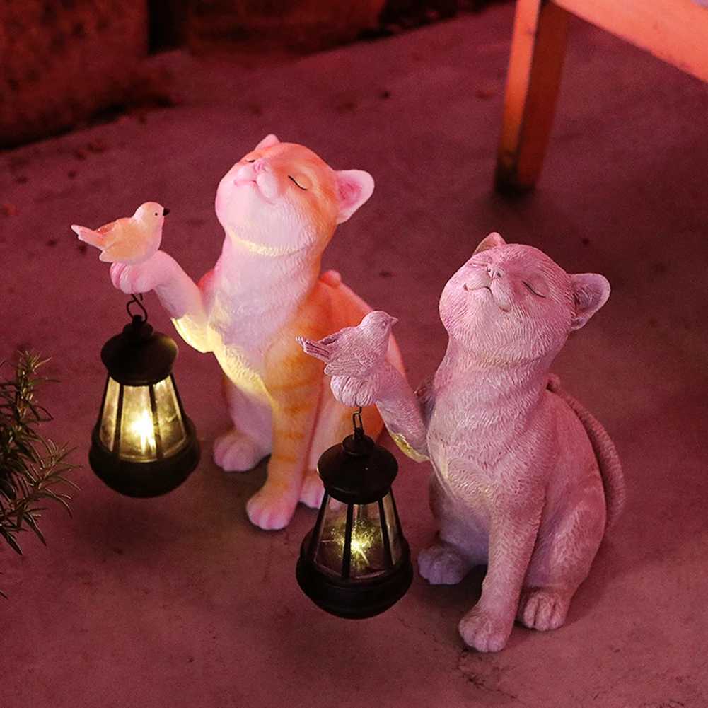 Solar Cat Garden Light Resin Outdoor Lantern Animal Yard Lamp Charming Creative Cat Decor for Yard Lawn Patio W250607