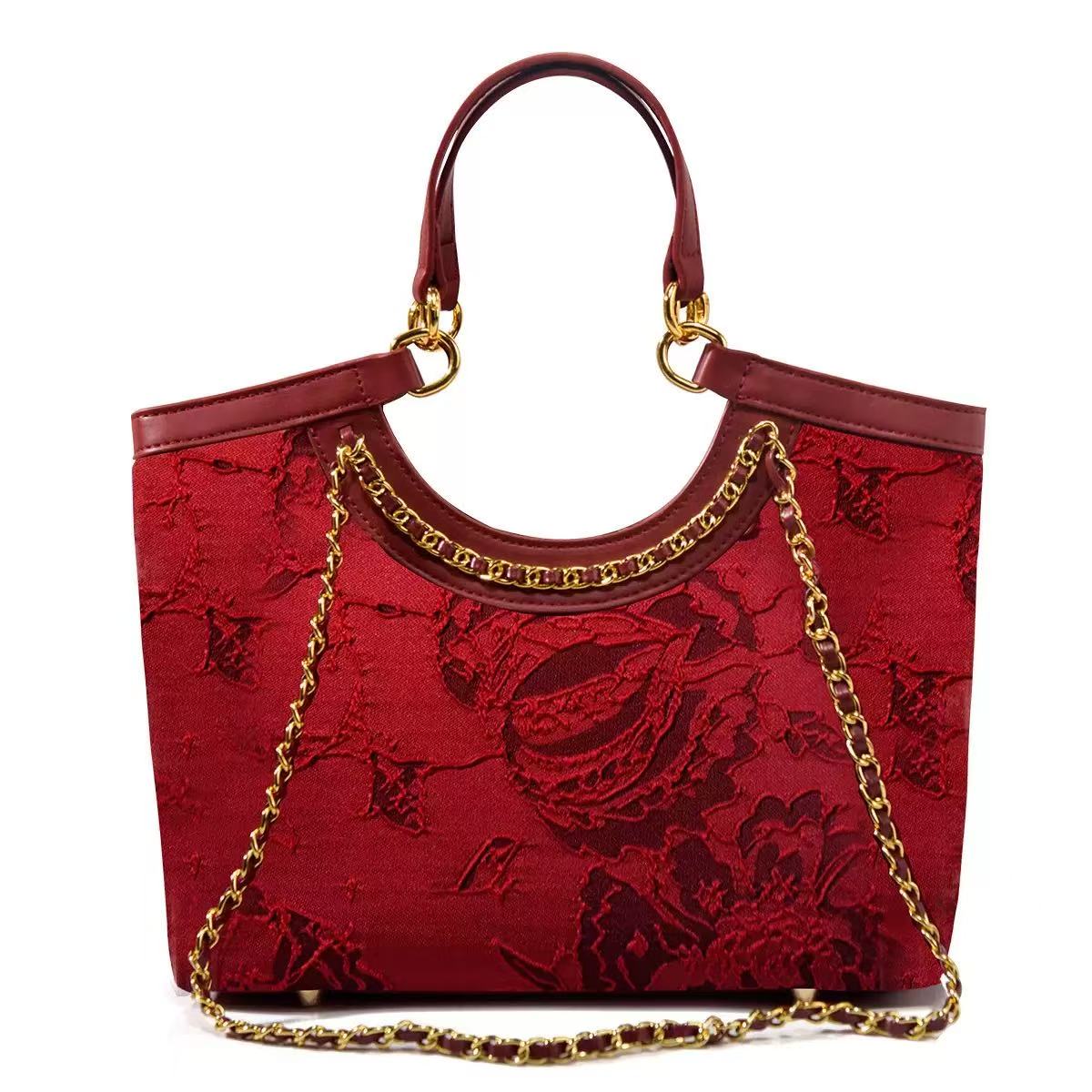 Chic Decorative Wine-Colored Clutch with Reliable Fabric Strap Suitable for Special Occasions