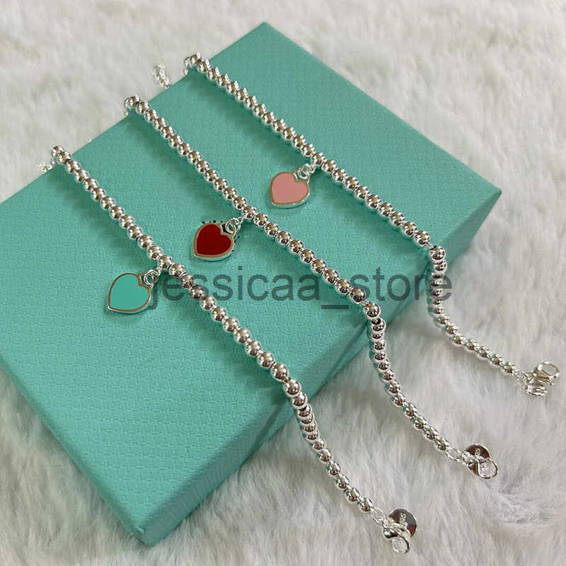 Brand V Gold Internet Celebrity Fashion Heart Bracelet for Women Red Blue Pink Round Bead Enamel Heart Bracelet J250607