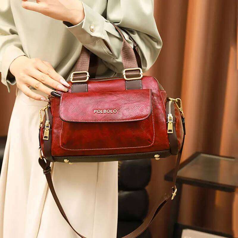 Vintage Women's 2025 New PU Leather Shoulder Bag Women Boston Handbags Retro Large Capacity Female Crossbody Bags