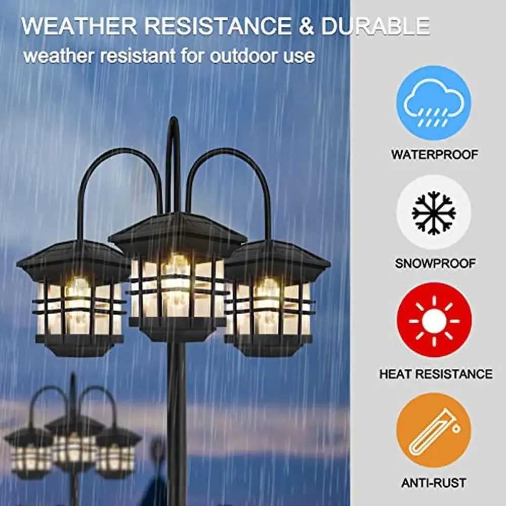 3-Head Solar Street Light Aluminium Waterproof Outdoor Lamp Post Energy-Efficient Garden Lighting Automatic Dusk to Dawn Black W250607