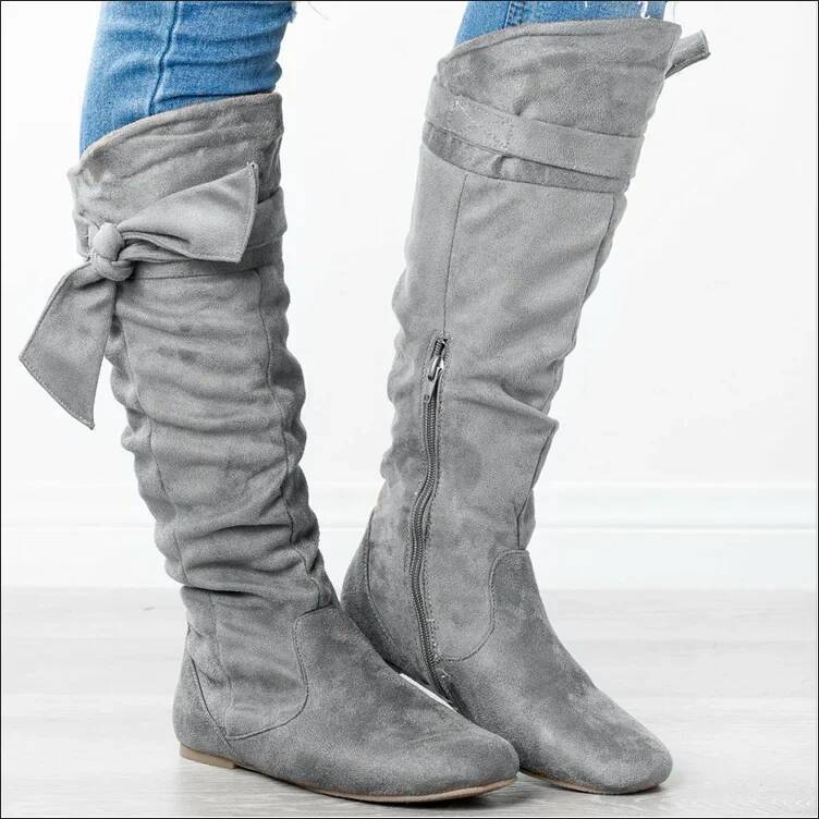 Ddmyoutdoor New Fashion Women Autumn Winter Ladies Bow Round Head Flat Heel Zapatos De Female Boots Casual Botas Mujer Yuj Outdoor Shoes