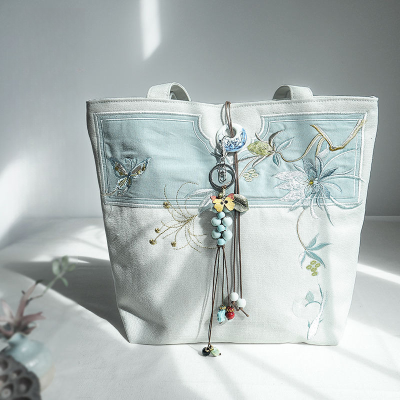 Top Brand High Quality New Style Original Boutique Literary Style Ancient Style Hanfu Canvas Backpack Handbag Shoulder Bag for Women New Free Delivery