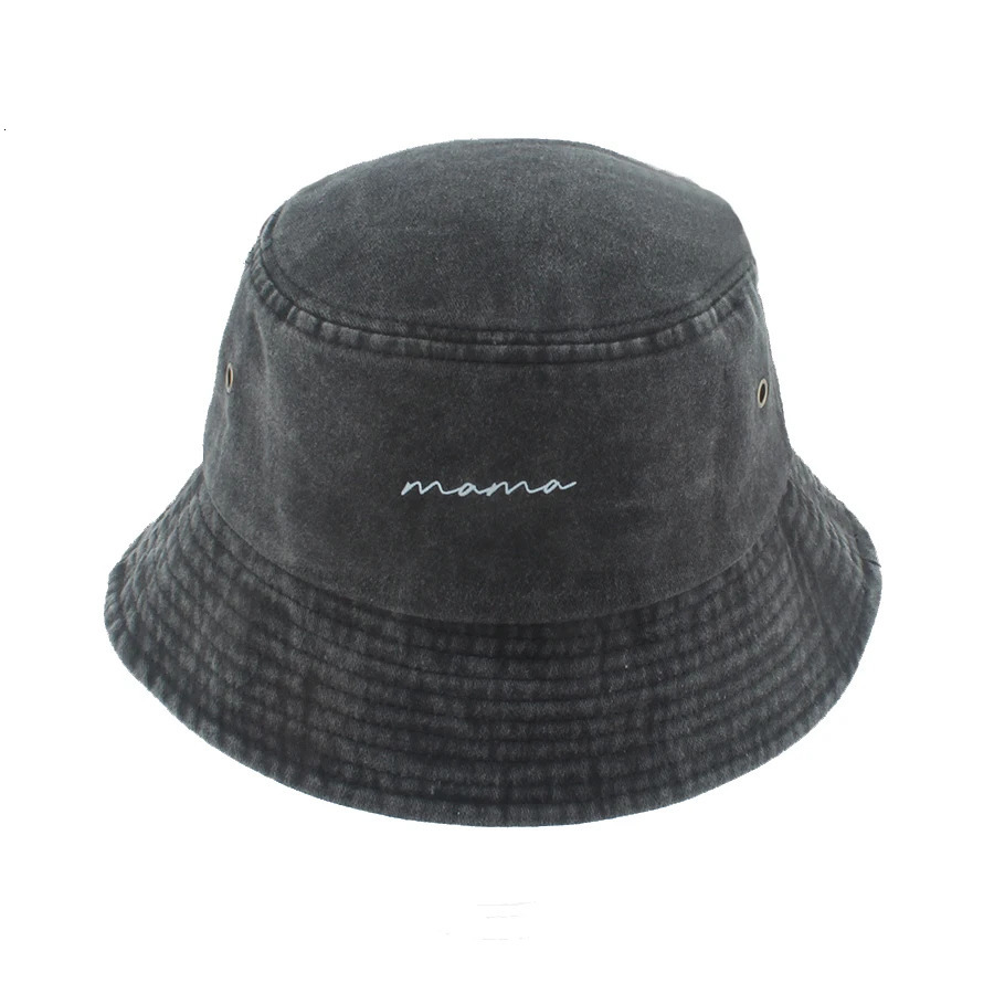 mama Printing Washed Denim Bucket Hat Women Men Summer Fisherman Cap Fashion Street Hip Hop Hats Outdoor Sunscreen Sun Hat 250605