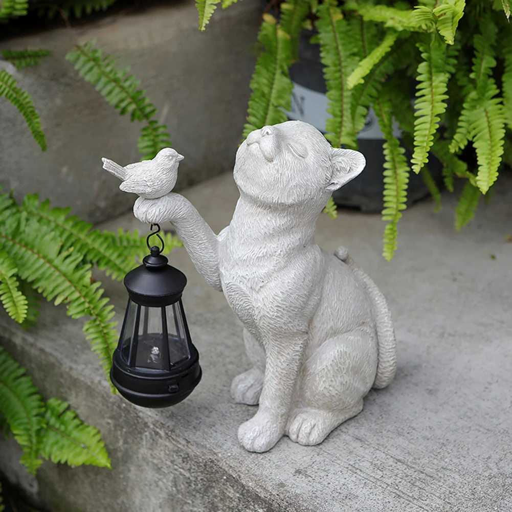 Solar Cat Garden Light Resin Outdoor Lantern Animal Yard Lamp Charming Creative Cat Decor for Yard Lawn Patio W250607