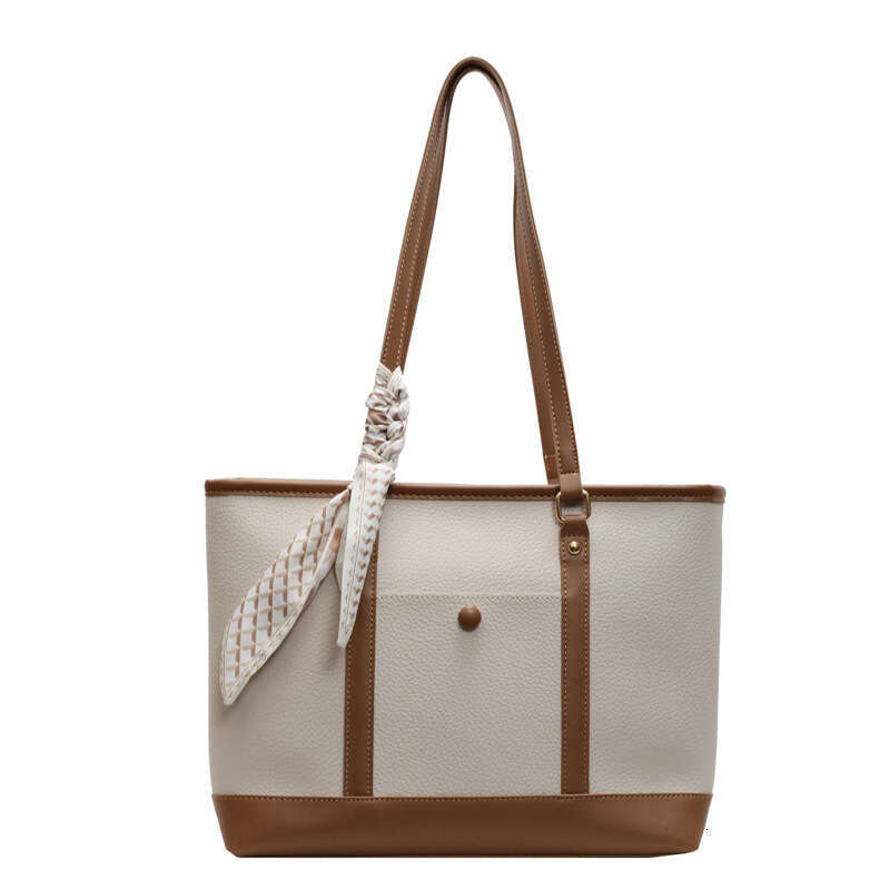 2025 New Niche Design for Women Color Block Stitching College Student Class Shoulder Versatile Commuter Tote Bag