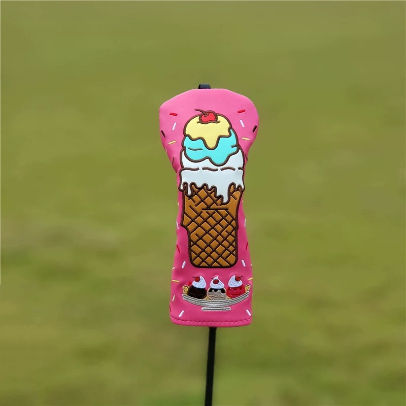 Golf Club Headcovers Wood Head covers Ice cream Design Driver Fairway Hybrid Woods Headcover Red PU Premium Leather Head