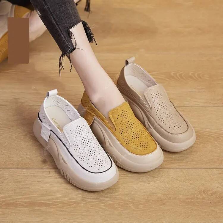 ddmyoutdoor Female Hollow Out Loafers With Round Toe And Soft New Summer Fitting Single Shoe Thick Sole Small White Shoes For Women Outdoor Outdoor Sh