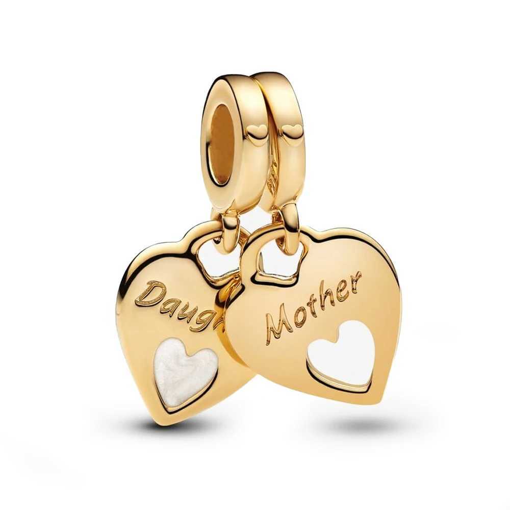 Luxury 925 Sterling Silver Double Golden Heart Split Charm Fit Original Bracelet Cute Boy Girl Pendant for Fine Jewelry XJ250607