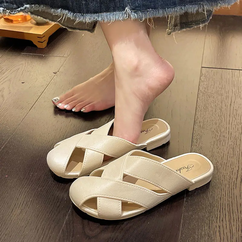 Baotou Half Slippers for Summer Outer Wear Style Slippers Korean Style French Sandals Flat Bottom Retro Summer Sandals for Women Wholesale 250603