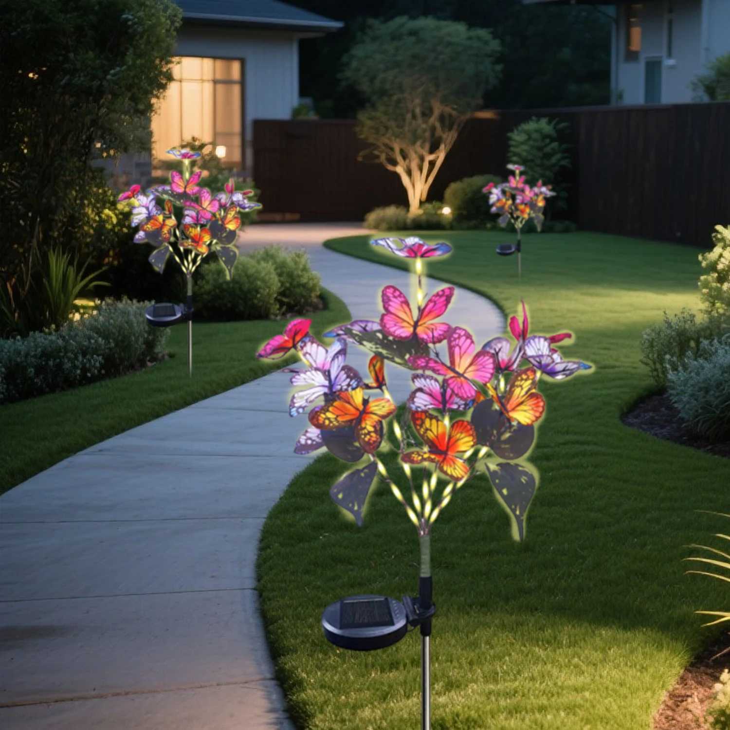 1 PC Solar Garden Lights Outdoor Waterproof Butterfly Flower Lamp IP65 Solar Powered Garden Decor for Patio Holiday Gift XJ250606