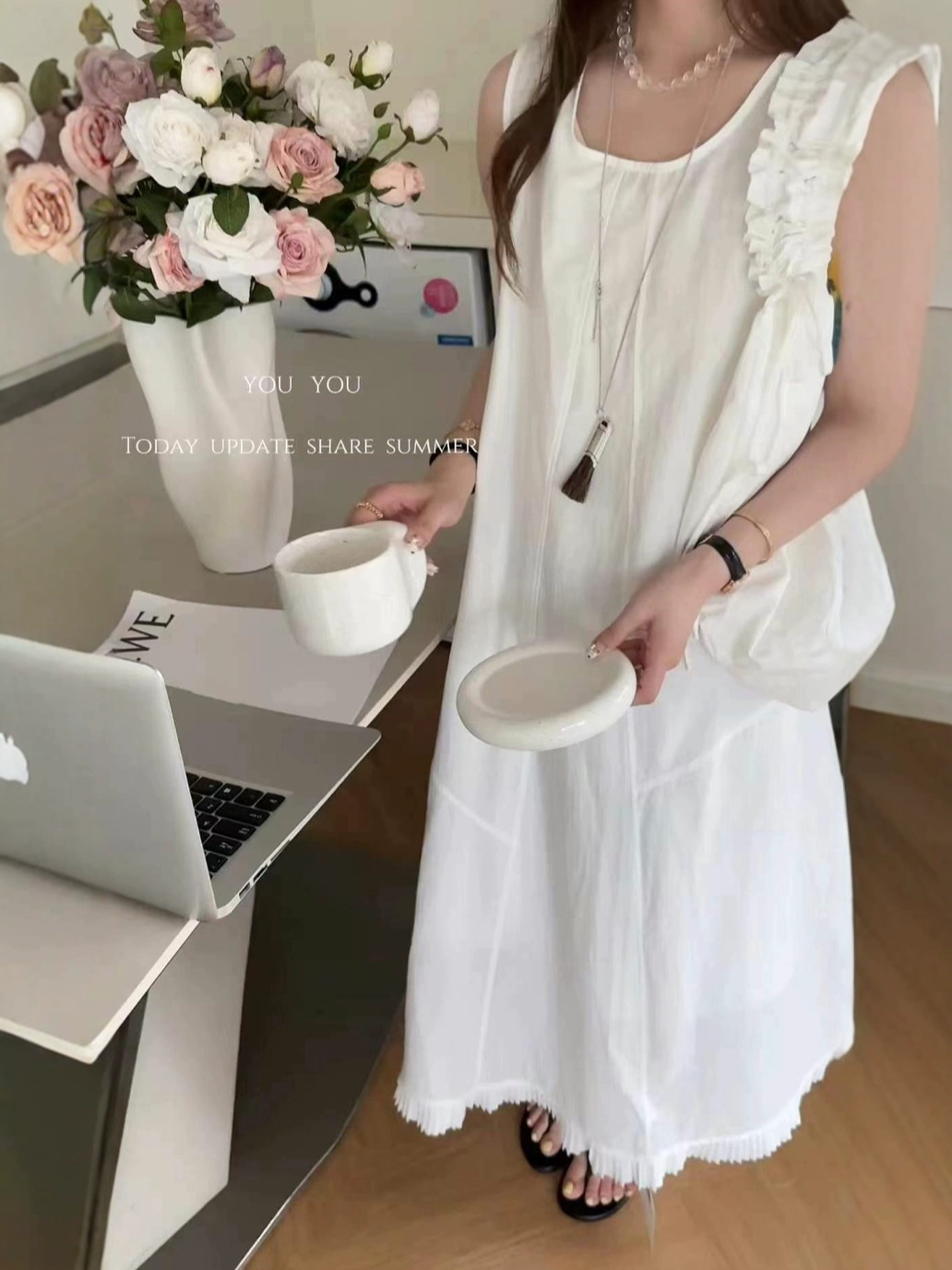 GC101 Cotton Round Neck Sleeveless Long Dress