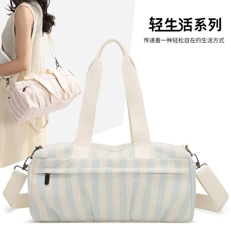 Commuting Large Capacity New Trendy Striped Canvas Fashionable Shoulder Crossbody Handheld Tote Bag for Women