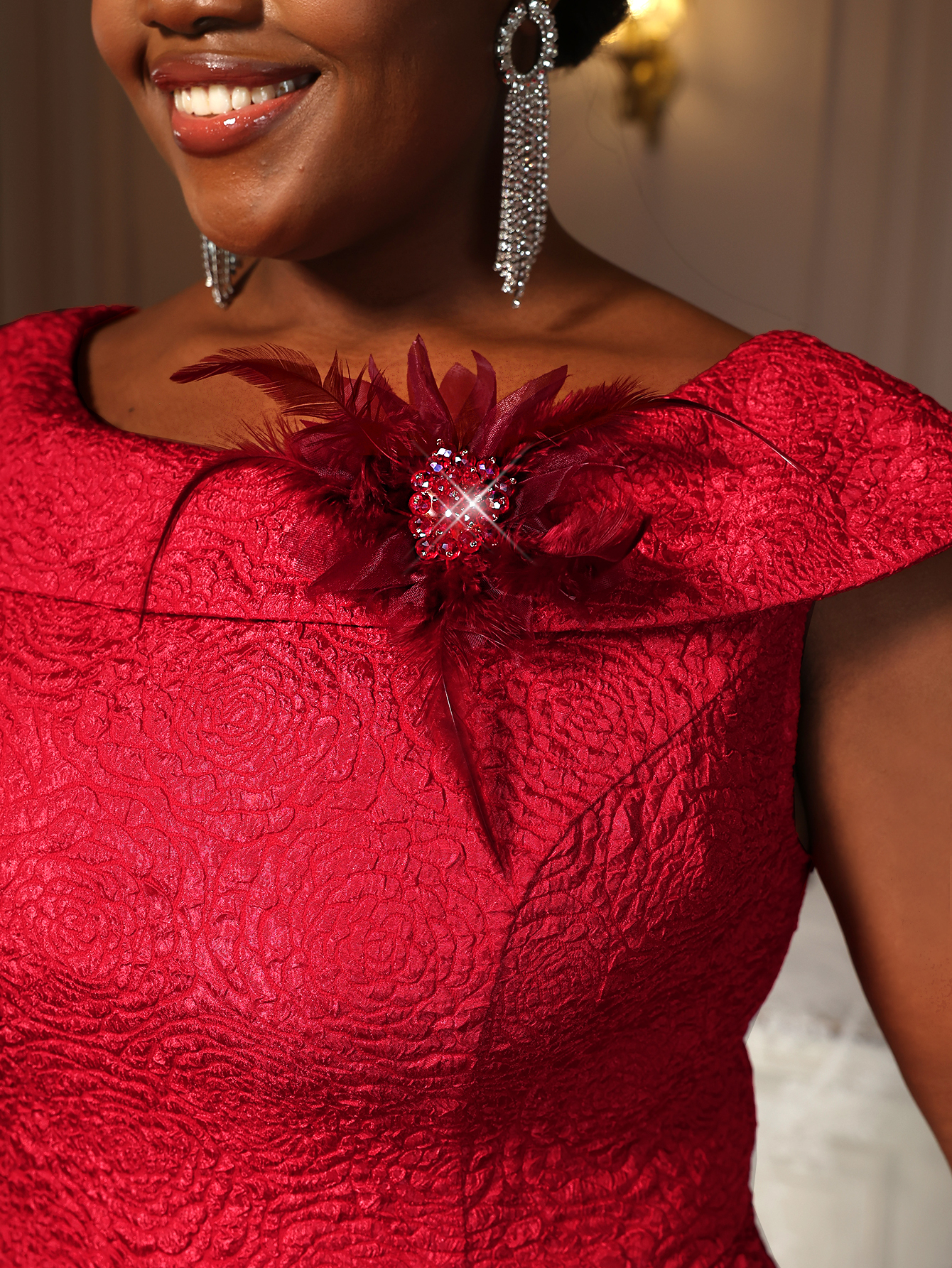 Women's Plus Size Red Mother of the Bride Dress Casual A Line Night Out Flower Feather Sleeveless Boat Neck 0XL 1XL 2XL 3XL 4XL AM050233