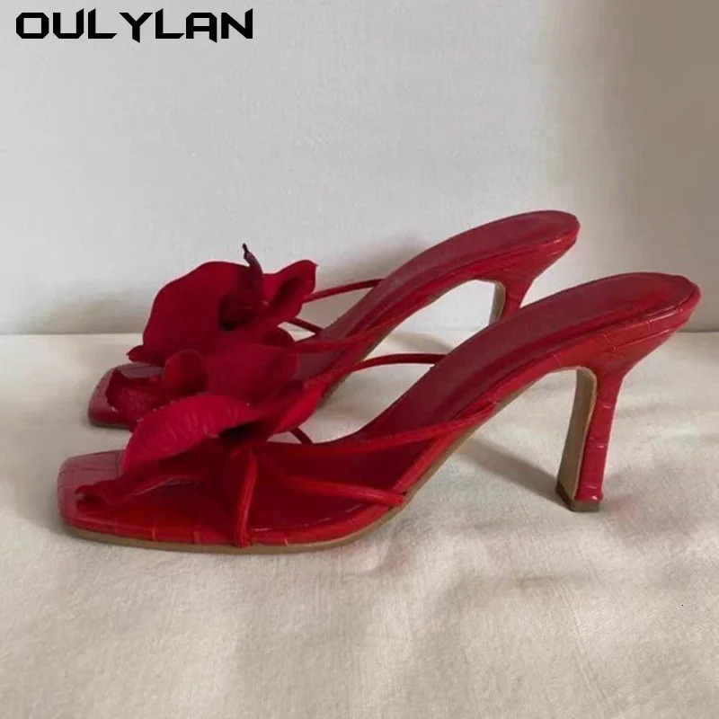 Oulylan High Heels Slippers Casual Summer Womens Shoes Womens High Heels Sandals Elegant Style Flower Toe 250605