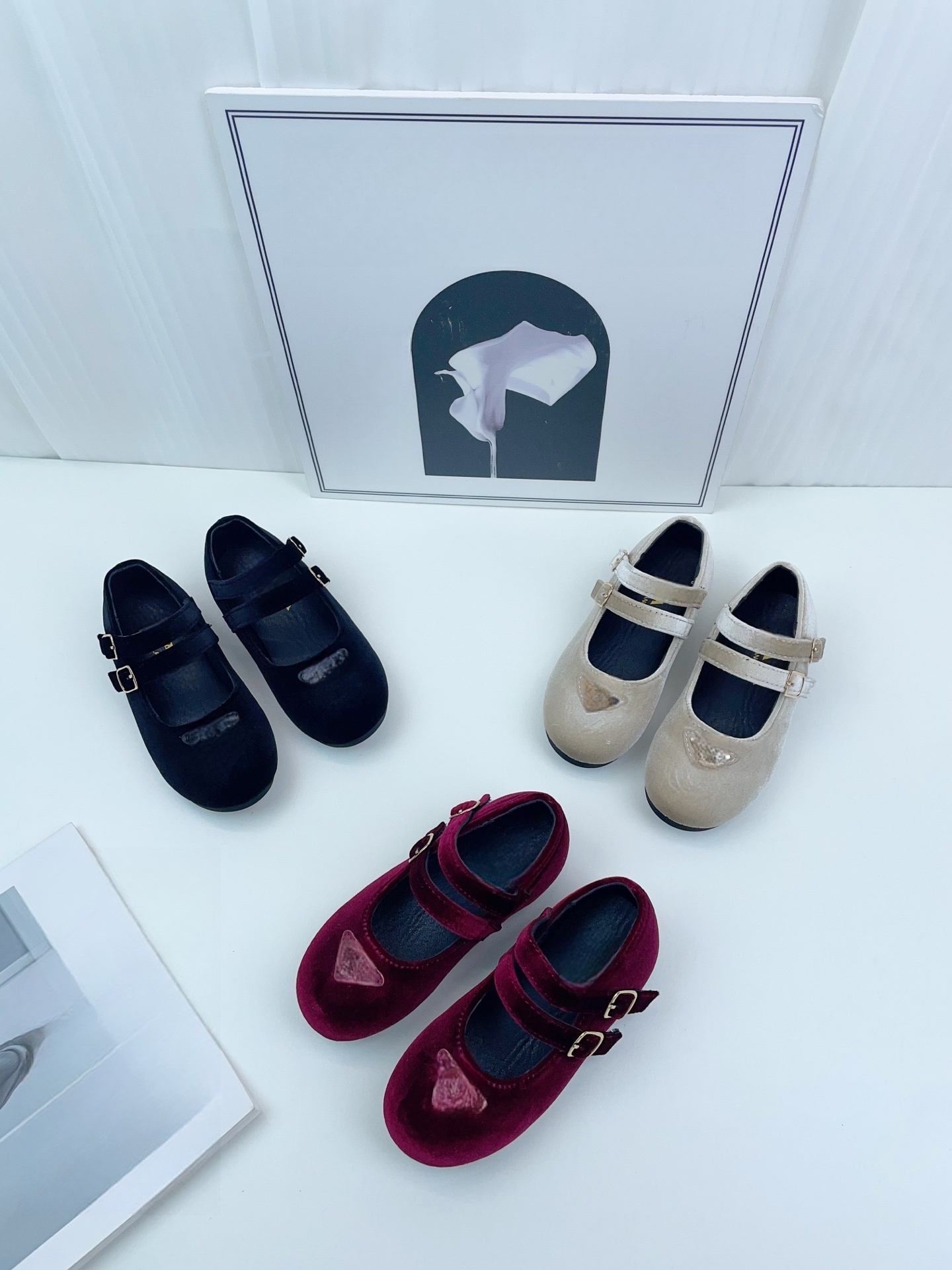 Girls designer shoes Kids classics velvet flat shoes Child double Buckle single shoes children party Ballet dance shoes S3993