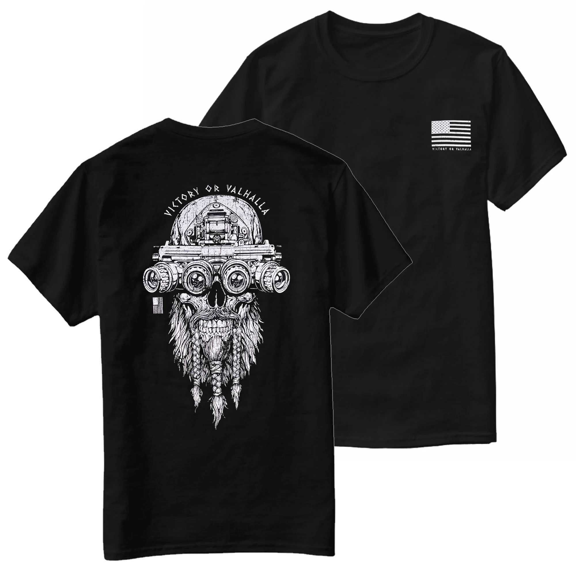 Victory or Valhalla Warrior Spirit Tactical Skull Grunt T-Shirt 00% Cotton O-Neck Short Sleeve Casual Mens T-shirt W250607
