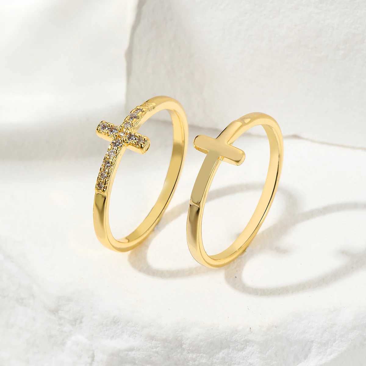 Cross diamond ring 2pcs s exquisite luxury women gold color Crystal zircon XJ250606
