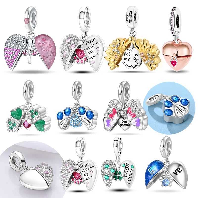 925 Silver Heart Atrial Opening Charms P Prints Beads Fit Original Bracelet DIY for Women Fine Jewelry Party Gift XJ250607