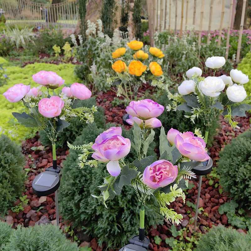 Solar Lights Outdoor Solar Garden Lights 7Head Camellia Flower Solar Light for Yard Lawn Garden Atmosphere Lighting Decoration XJ250606