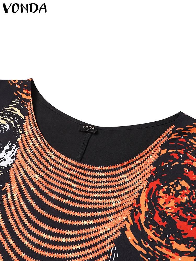 Plus Size VONDA Women Foral Printing Bohemian Maxi Dress 2025 Causal Puff Sleeve Sundress Holiday Eelgant Vestido NO Tassel 250526