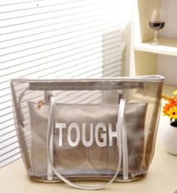 Fashion Waterproof Half Transparent Hand Bag PVC Summer Beach and Polyester with Small Storage Bag 250605