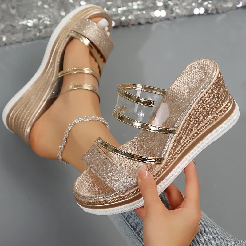Womens Wedges Sandals Platform Slippers Sexy Open Toe Women Shoes Shiny High Heels Women Beach Shoes sandalias de mujer 250605