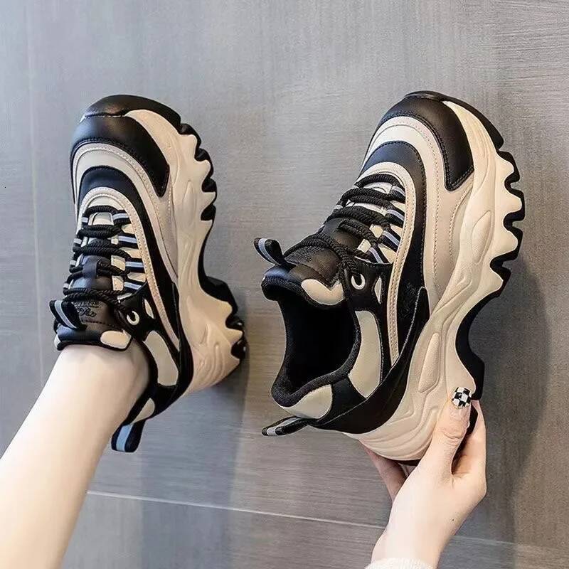 ddmyoutdoor Women Casual White Shoes CM Fashion Height Increasing Thick Bottom Spring Platform Leather Woman Chunky Sneakers Outdoor Outdoor Shoes